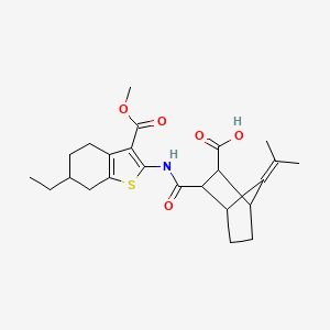 3-{[6-Ethyl-3-(methoxycarbonyl)-4,5,6,7-tetrahydro-1-benzothiophen-2-yl]carbamoyl}-7-(propan-2-ylidene)bicyclo[2.2.1]heptane-2-carboxylic acid