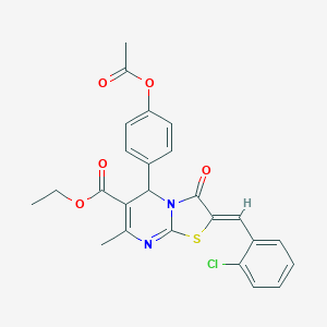 molecular formula C25H21ClN2O5S B403019 ethyl 5-[4-(acetyloxy)phenyl]-2-(2-chlorobenzylidene)-7-methyl-3-oxo-2,3-dihydro-5H-[1,3]thiazolo[3,2-a]pyrimidine-6-carboxylate 