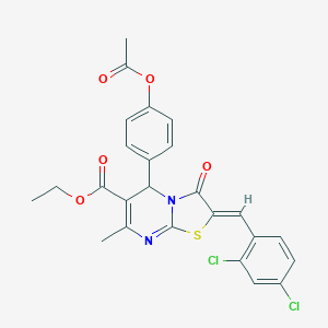 molecular formula C25H20Cl2N2O5S B403021 ethyl 5-[4-(acetyloxy)phenyl]-2-(2,4-dichlorobenzylidene)-7-methyl-3-oxo-2,3-dihydro-5H-[1,3]thiazolo[3,2-a]pyrimidine-6-carboxylate 
