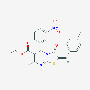 molecular formula C24H21N3O5S B403033 ethyl (2E)-7-methyl-2-[(4-methylphenyl)methylidene]-5-(3-nitrophenyl)-3-oxo-5H-[1,3]thiazolo[3,2-a]pyrimidine-6-carboxylate CAS No. 324069-17-2