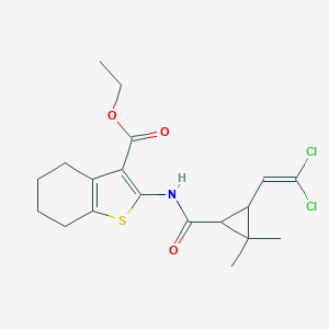 molecular formula C19H23Cl2NO3S B403035 Ethyl 2-({[3-(2,2-dichlorovinyl)-2,2-dimethylcyclopropyl]carbonyl}amino)-4,5,6,7-tetrahydro-1-benzothiophene-3-carboxylate 