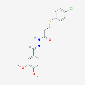 molecular formula C18H19ClN2O3S B403047 3-[(4-chlorophenyl)sulfanyl]-N'-(3,4-dimethoxybenzylidene)propanohydrazide 