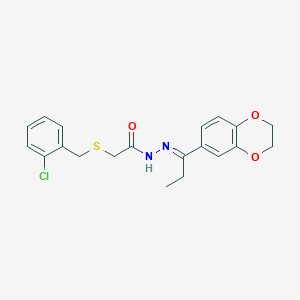molecular formula C20H21ClN2O3S B403048 (2-Chloro-benzylsulfanyl)-acetic acid [1-(2,3-dihydro-benzo[1,4]dioxin-6-yl)-propylidene]-hydrazide 