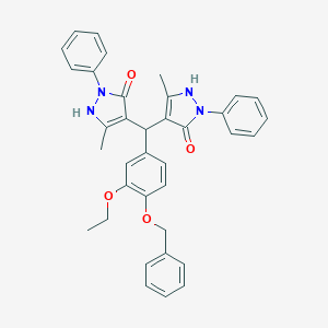 molecular formula C36H34N4O4 B403052 4,4'-{[4-(benzyloxy)-3-ethoxyphenyl]methylene}bis(3-methyl-1-phenyl-1H-pyrazol-5-ol) 