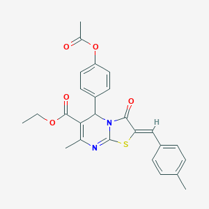 molecular formula C26H24N2O5S B403053 ethyl 5-[4-(acetyloxy)phenyl]-7-methyl-2-(4-methylbenzylidene)-3-oxo-2,3-dihydro-5H-[1,3]thiazolo[3,2-a]pyrimidine-6-carboxylate 
