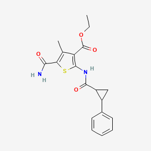 molecular formula C19H20N2O4S B4030624 Ethyl 5-carbamoyl-4-methyl-2-{[(2-phenylcyclopropyl)carbonyl]amino}thiophene-3-carboxylate 