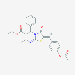 molecular formula C25H22N2O5S B403074 2-[(Z)-4-Acetoxybenzylidene]-7-methyl-3-oxo-5-phenyl-2,3-dihydro-5H-thiazolo[3,2-a]pyrimidine-6-carboxylic acid ethyl ester 