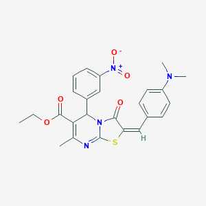 molecular formula C25H24N4O5S B403076 ethyl (2E)-2-[4-(dimethylamino)benzylidene]-7-methyl-5-(3-nitrophenyl)-3-oxo-2,3-dihydro-5H-[1,3]thiazolo[3,2-a]pyrimidine-6-carboxylate CAS No. 314046-14-5