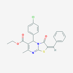 molecular formula C23H19ClN2O3S B403078 ethyl (2E)-2-benzylidene-5-(4-chlorophenyl)-7-methyl-3-oxo-5H-[1,3]thiazolo[3,2-a]pyrimidine-6-carboxylate CAS No. 300377-45-1