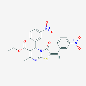 molecular formula C23H18N4O7S B403085 ethyl 2-{3-nitrobenzylidene}-5-{3-nitrophenyl}-7-methyl-3-oxo-2,3-dihydro-5H-[1,3]thiazolo[3,2-a]pyrimidine-6-carboxylate 