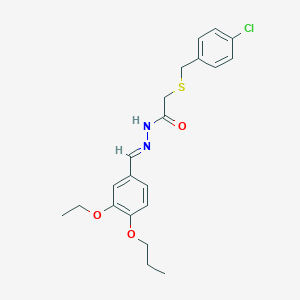 molecular formula C21H25ClN2O3S B403090 2-[(4-chlorobenzyl)sulfanyl]-N'-(3-ethoxy-4-propoxybenzylidene)acetohydrazide 