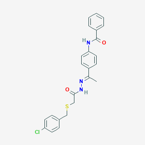 molecular formula C24H22ClN3O2S B403092 N-[4-(N-{[(4-chlorobenzyl)sulfanyl]acetyl}ethanehydrazonoyl)phenyl]benzamide 