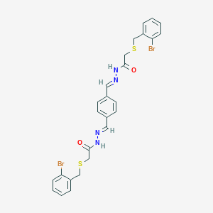 molecular formula C26H24Br2N4O2S2 B403102 2-[(2-bromobenzyl)sulfanyl]-N'-[4-(2-{[(2-bromobenzyl)sulfanyl]acetyl}carbohydrazonoyl)benzylidene]acetohydrazide 
