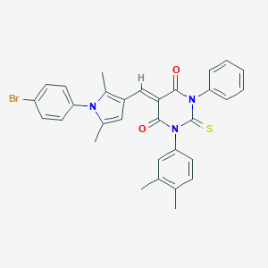 molecular formula C31H26BrN3O2S B403121 5-{[1-(4-bromophenyl)-2,5-dimethyl-1H-pyrrol-3-yl]methylene}-1-(3,4-dimethylphenyl)-3-phenyl-2-thioxodihydro-4,6(1H,5H)-pyrimidinedione 