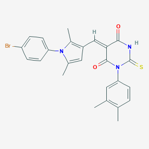 molecular formula C25H22BrN3O2S B403140 5-{[1-(4-bromophenyl)-2,5-dimethyl-1H-pyrrol-3-yl]methylene}-1-(3,4-dimethylphenyl)-2-thioxodihydro-4,6(1H,5H)-pyrimidinedione 