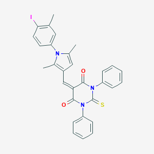 molecular formula C30H24IN3O2S B403145 5-{[1-(4-iodo-3-methylphenyl)-2,5-dimethyl-1H-pyrrol-3-yl]methylidene}-1,3-diphenyl-2-thioxodihydropyrimidine-4,6(1H,5H)-dione 