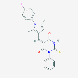 molecular formula C23H18IN3O2S B403152 5-{[1-(4-iodophenyl)-2,5-dimethyl-1H-pyrrol-3-yl]methylene}-1-phenyl-2-thioxodihydro-4,6(1H,5H)-pyrimidinedione 