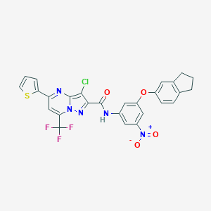 molecular formula C27H17ClF3N5O4S B403154 3-chloro-N-{3-(2,3-dihydro-1H-inden-5-yloxy)-5-nitrophenyl}-5-(2-thienyl)-7-(trifluoromethyl)pyrazolo[1,5-a]pyrimidine-2-carboxamide 