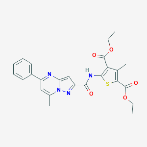 molecular formula C25H24N4O5S B403159 Diethyl 3-methyl-5-{[(7-methyl-5-phenylpyrazolo[1,5-a]pyrimidin-2-yl)carbonyl]amino}-2,4-thiophenedicarboxylate 