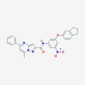 N-[3-(2,3-dihydro-1H-inden-5-yloxy)-5-nitrophenyl]-7-methyl-5-phenylpyrazolo[1,5-a]pyrimidine-2-carboxamide