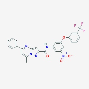 molecular formula C27H18F3N5O4 B403164 7-methyl-N-{3-nitro-5-[3-(trifluoromethyl)phenoxy]phenyl}-5-phenylpyrazolo[1,5-a]pyrimidine-2-carboxamide 