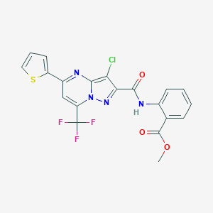 molecular formula C20H12ClF3N4O3S B403167 Methyl 2-({[3-chloro-5-(2-thienyl)-7-(trifluoromethyl)pyrazolo[1,5-a]pyrimidin-2-yl]carbonyl}amino)benzoate 