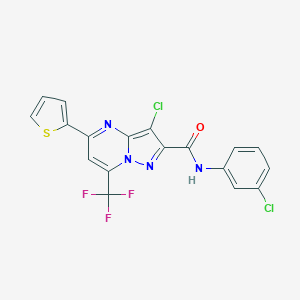 molecular formula C18H9Cl2F3N4OS B403170 3-chloro-N-(3-chlorophenyl)-5-(thiophen-2-yl)-7-(trifluoromethyl)pyrazolo[1,5-a]pyrimidine-2-carboxamide CAS No. 313247-00-6