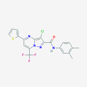 molecular formula C20H14ClF3N4OS B403172 3-chloro-N-(3,4-dimethylphenyl)-5-(2-thienyl)-7-(trifluoromethyl)pyrazolo[1,5-a]pyrimidine-2-carboxamide 