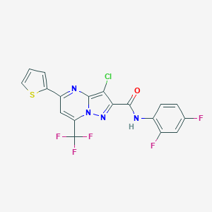 molecular formula C18H8ClF5N4OS B403178 3-chloro-N-(2,4-difluorophenyl)-5-(thiophen-2-yl)-7-(trifluoromethyl)pyrazolo[1,5-a]pyrimidine-2-carboxamide 
