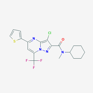 molecular formula C19H18ClF3N4OS B403185 3-chloro-N-cyclohexyl-N-methyl-5-(2-thienyl)-7-(trifluoromethyl)pyrazolo[1,5-a]pyrimidine-2-carboxamide 