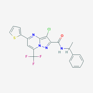 molecular formula C20H14ClF3N4OS B403186 3-chloro-N-(1-phenylethyl)-5-(2-thienyl)-7-(trifluoromethyl)pyrazolo[1,5-a]pyrimidine-2-carboxamide 