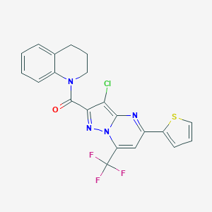 molecular formula C21H14ClF3N4OS B403187 [3-chloro-5-(2-thienyl)-7-(trifluoromethyl)pyrazolo[1,5-a]pyrimidin-2-yl][3,4-dihydro-1(2H)-quinolinyl]methanone 