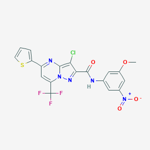 molecular formula C19H11ClF3N5O4S B403191 3-chloro-N-{3-nitro-5-methoxyphenyl}-5-(2-thienyl)-7-(trifluoromethyl)pyrazolo[1,5-a]pyrimidine-2-carboxamide 