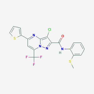 molecular formula C19H12ClF3N4OS2 B403193 3-chloro-N-[2-(methylsulfanyl)phenyl]-5-(2-thienyl)-7-(trifluoromethyl)pyrazolo[1,5-a]pyrimidine-2-carboxamide 