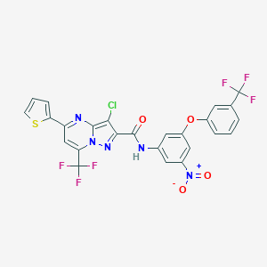 molecular formula C25H12ClF6N5O4S B403195 3-chloro-N-{3-nitro-5-[3-(trifluoromethyl)phenoxy]phenyl}-5-(2-thienyl)-7-(trifluoromethyl)pyrazolo[1,5-a]pyrimidine-2-carboxamide 