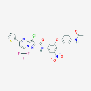 molecular formula C26H16ClF3N6O5S B403196 N-{3-[4-(acetylamino)phenoxy]-5-nitrophenyl}-3-chloro-5-(2-thienyl)-7-(trifluoromethyl)pyrazolo[1,5-a]pyrimidine-2-carboxamide 
