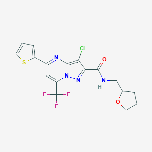 molecular formula C17H14ClF3N4O2S B403198 3-chloro-N-(tetrahydro-2-furanylmethyl)-5-(2-thienyl)-7-(trifluoromethyl)pyrazolo[1,5-a]pyrimidine-2-carboxamide 