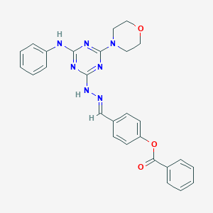 molecular formula C27H25N7O3 B403199 4-[(E)-{2-[4-(morpholin-4-yl)-6-(phenylamino)-1,3,5-triazin-2-yl]hydrazinylidene}methyl]phenyl benzoate 