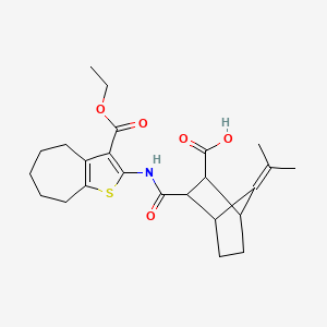 3-{[3-(ethoxycarbonyl)-5,6,7,8-tetrahydro-4H-cyclohepta[b]thiophen-2-yl]carbamoyl}-7-(propan-2-ylidene)bicyclo[2.2.1]heptane-2-carboxylic acid