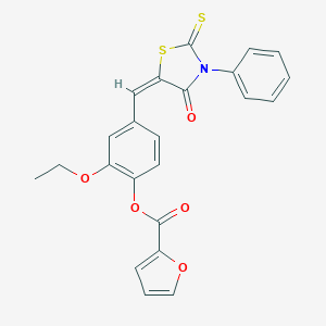 molecular formula C23H17NO5S2 B403204 2-Ethoxy-4-[(4-oxo-3-phenyl-2-thioxo-1,3-thiazolidin-5-ylidene)methyl]phenyl 2-furoate 