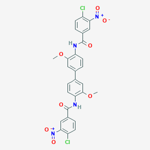 molecular formula C28H20Cl2N4O8 B403213 4-chloro-N-[4'-({4-chloro-3-nitrobenzoyl}amino)-3,3'-dimethoxy[1,1'-biphenyl]-4-yl]-3-nitrobenzamide 