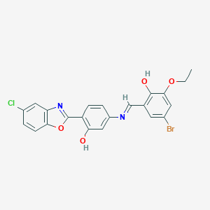 molecular formula C22H16BrClN2O4 B403239 4-Bromo-2-({[4-(5-chloro-1,3-benzoxazol-2-yl)-3-hydroxyphenyl]imino}methyl)-6-ethoxyphenol 