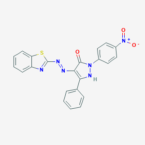 (4E)-4-[2-(1,3-benzothiazol-2-yl)hydrazinylidene]-2-(4-nitrophenyl)-5-phenyl-2,4-dihydro-3H-pyrazol-3-one