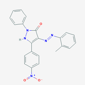 molecular formula C22H17N5O3 B403324 (4E)-4-[2-(2-methylphenyl)hydrazinylidene]-5-(4-nitrophenyl)-2-phenyl-2,4-dihydro-3H-pyrazol-3-one 