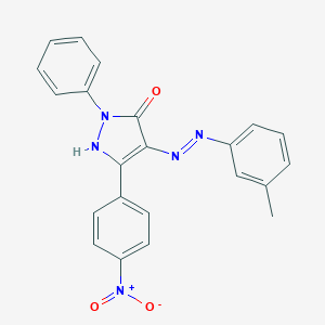 molecular formula C22H17N5O3 B403325 (4E)-4-[2-(3-methylphenyl)hydrazinylidene]-5-(4-nitrophenyl)-2-phenyl-2,4-dihydro-3H-pyrazol-3-one 