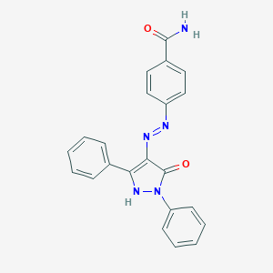 molecular formula C22H17N5O2 B403327 4-[N'-(5-Oxo-1,3-diphenyl-1,5-dihydro-pyrazol-4-ylidene)-hydrazino]-benzamide 
