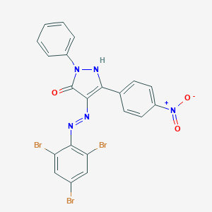 molecular formula C21H12Br3N5O3 B403337 (4Z)-5-(4-nitrophenyl)-2-phenyl-4-[2-(2,4,6-tribromophenyl)hydrazinylidene]-2,4-dihydro-3H-pyrazol-3-one 