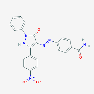molecular formula C22H16N6O4 B403343 4-[2-(3-{4-nitrophenyl}-5-oxo-1-phenyl-1,5-dihydro-4H-pyrazol-4-ylidene)hydrazino]benzamide 