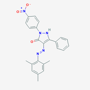 molecular formula C24H21N5O3 B403350 (4E)-2-(4-nitrophenyl)-5-phenyl-4-[2-(2,4,6-trimethylphenyl)hydrazinylidene]-2,4-dihydro-3H-pyrazol-3-one 