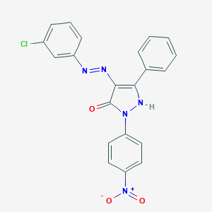 molecular formula C21H14ClN5O3 B403352 (4E)-4-[2-(3-chlorophenyl)hydrazinylidene]-2-(4-nitrophenyl)-5-phenyl-2,4-dihydro-3H-pyrazol-3-one 